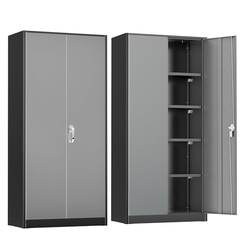 Image of INTERGREAT Metal Storage Cabinet,72 inch Steel Lockable Cabinet with Locking Doors and Adjustable Shelves,Locking Tool Cabinets for Office,Home,Garage,Gym,School (Black Grey)