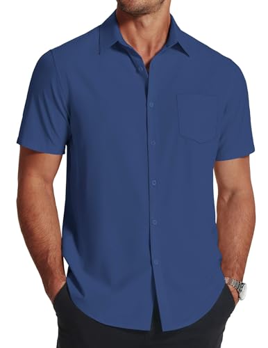 COOFANDY Men's Short Sleeve Dress Shirts Wrinkle Free Regular Fit Dress Shirt Textured Casual Button Down Shirts