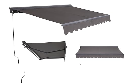 Canopée Store Banne Manuel Semi Coffre Gris 4 x 2.5m – Store Rétractable pour Terrasse, Balcon et Jardin – Manivelle à Gauche – Aluminium et Polyester...