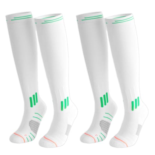 THQAE 2 Pares Medias de Compresion Mujer y Hombre de Calcetines de Compresión y Calcetines Hasta la Rodilla Hechos, Ideales para Deporte, Trabajo, Vuelos y Embarazo, Blanco