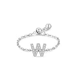 Anillo de amistad para amigas, dedo índice, letra W, plata, con diamante de talla redonda, platino 950, talla 45 (14,3)