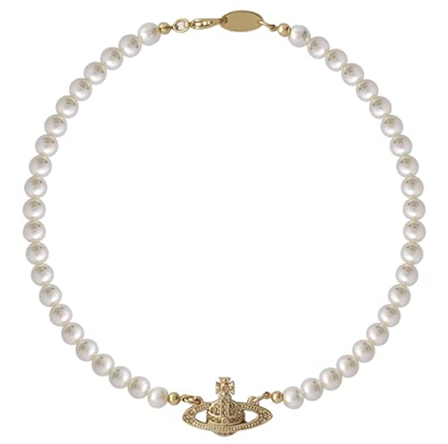 Golden Silver Saturn Pearl Necklace White Pearl Bead Necklaces Crystal Rhinestone Pearl Necklace for Women Best Friend Girlfriend Birthday Anniversary