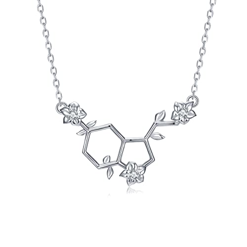 Happiness Serotonin Necklace for Women - 925 Sterling Silver Chemical Molecule Jewelry