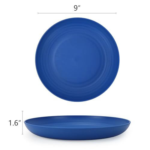 Image of Homienly Deep Dinner Plates Unbreakable Wheat Straw Plate Set of 8 Microwave and Dishwasher Safe Kitchen Plates for Lunch, Camping, Outdoor, RV, Reusable Plastic Plates 9 inch (Ocean Series)