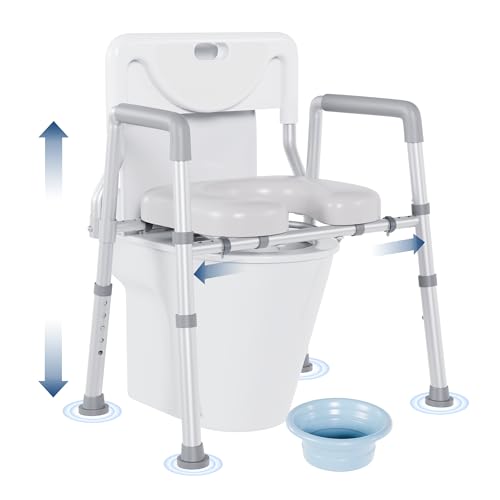 Bedside Commode, Toilet Seat Risers for Seniors, Raised Toilet Seat with Handles, Width and Height Adjustable Raised Toilet Seat with Handles for Elderly