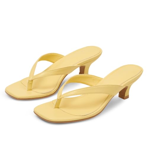 Image of Dsevht Kitten Heels for Women Jelly Square Open Toe Sandals Flip Flop Heel Summer Low Heeled Thong Sandals