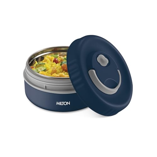 MILTON Snack Box Small I Inner Steel, PU Insulated 350 ml I Leak Proof with Air Vent I Lunch Box for Office Use, School I Dark Blue