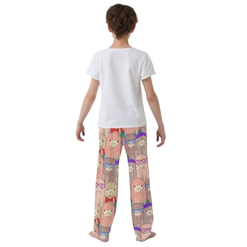 ZZXXB Funny Llama with Glasses Boys Long Pants Soft Trousers Elastic Waist Kids Lounge Bottoms with Pockets S-XL3