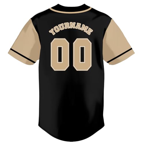Camiseta de béisbol personalizada con nombre y número | Camisas abotonadas para hombres, mujeres y niños - Negro/SaddleBrown miniatura 4
