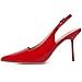 RIBONGZ Red Elegant Dressy Heels for Women Closed Toe Pointy High Heels Sexy Slingback Pumps Wedding Bride Kitten Heels Prom Party Evening Shoes 7.5