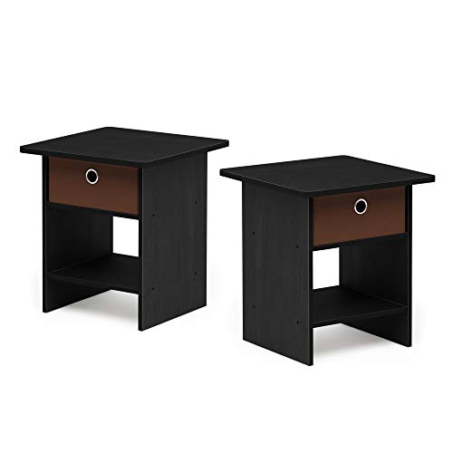 FURINNO Bin Drawer Storage 2-Pack End Table Nightstand, Americano/Medium Brown