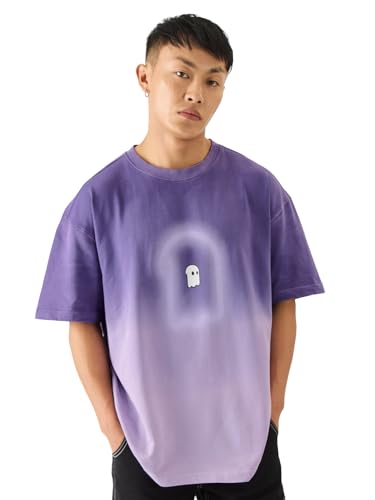 Image of The Souled Store Mr. Soul Men and Boys Short Sleeve Round Neck Purple Graphic Printed Cotton Oversized T-Shirts