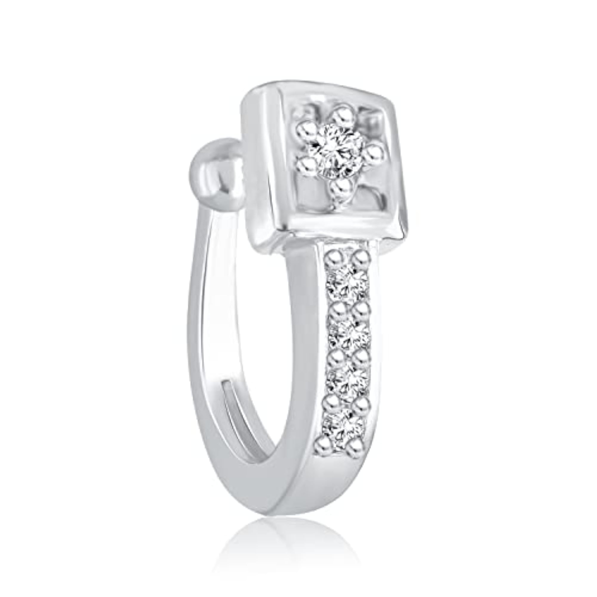 Women's Silver Plated Square Shaped CZ Stone Studded Nath Press