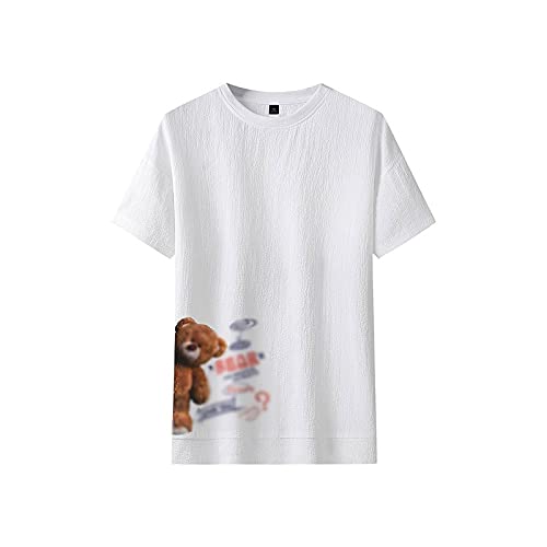 Męska koszula letnia męska koszulka z nadrukiem niedźwiedzia koszulka z krótkim rękawem moda rozmiar M-3XL męski top na co dzień z krótkim rękawem, biały, XL