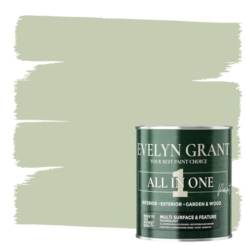 Evelyn Grant All-IN-ONE Paint & Primer - Multi-Surface Paint For Interior Walls Outdoor Garden & Exterior Walls Wood Furniture | High Durability Multi-Feature - Sage Green - 0.5L - Matt