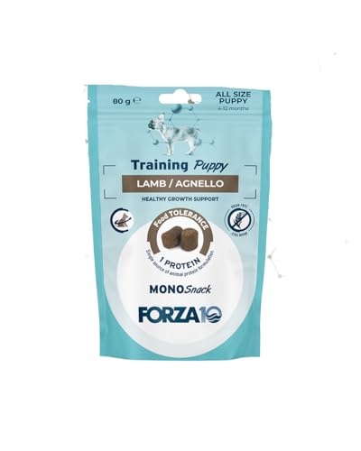 FORZA 10 Cane Snack Training Puppy - Agnello | alimento complementare per cuccioli, da somministrare come premio in qualsiasi momento, 3 confezioni da 80 grammi.