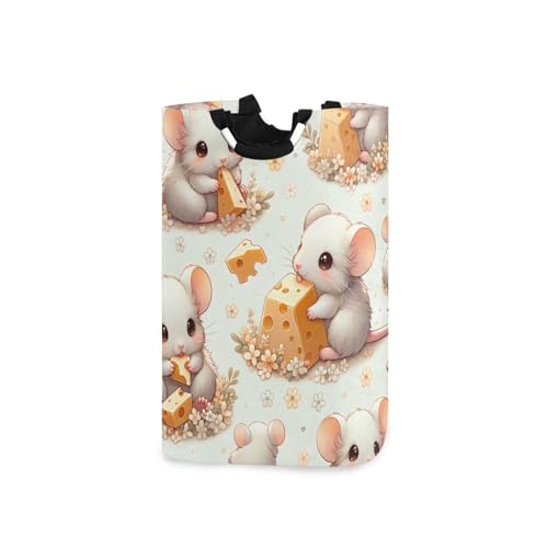 Jihqo Laundry Hamper Basket Cute Mice Eatinh Cheese Collapsible Nursery Storage Bin Waterproof Clothing Baskets for Home Bedroom Bathroom Washing Room
