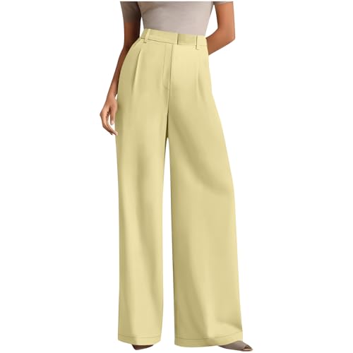 Women Stretchy Straight Leg Dress Pants Comfy Solid Classic High Waisted Wide Leg Trousers Slacks Business Work Suit Office