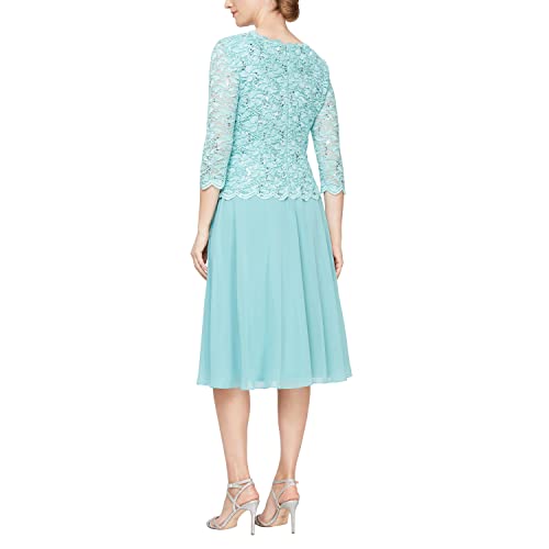Image of Alex Evenings Women's Tea Length Embroidered Bodice Mother of The Bride Gown, Wedding Guest Dress