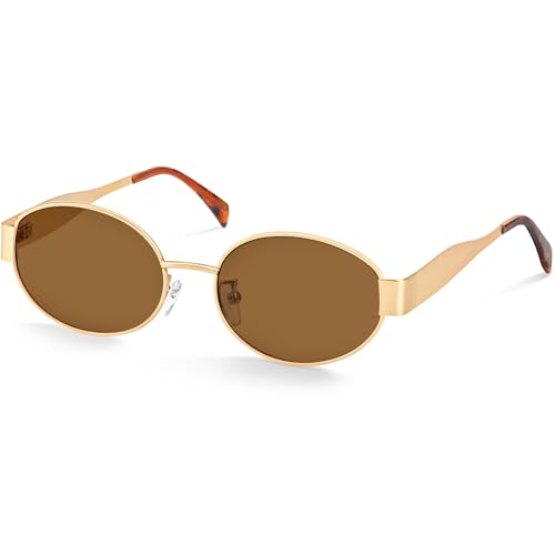 Becellen Ovale Lunette de Soleil Femme, Rétro Polarisant Lunettes de Soleil à Monture Métallique...