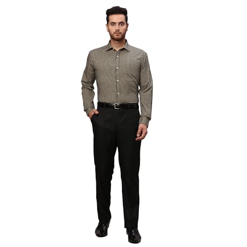 Image of Park Avenue Men's Pure Cotton Checks Pattern Slim Fit Semi Cutaway Collar Full Sleeve Formal Shirt