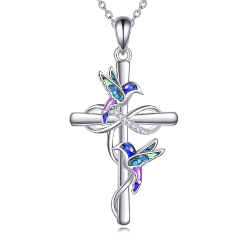 Hummingbird/Blue Jay Necklace 925 Sterling Silver Cross Pendant Bird Necklace Jewelry Gifts for Women