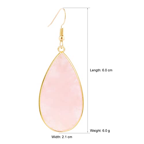 Baublestar Natural Crystal Healing Birth Stone Statement Drop Earrings Pink Teardrop Quartz Dangle Gold Fashion Jewelry For Women Girls #TOP3