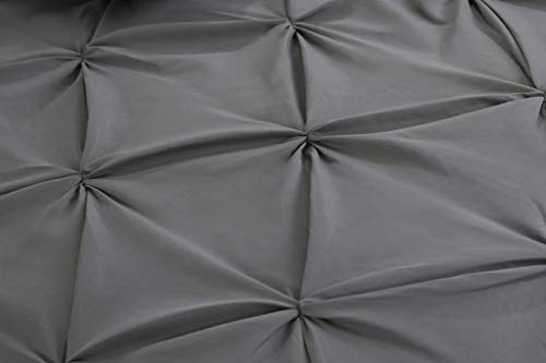 FIXTEXX Pintuck Duvet Cover Set of 5 with Fitted Sheet (150x200) with 35cm deep pockets and 2 Pillow Cases Includes Complementary Cushion Cover– Set of 5 (Charcoal, King)