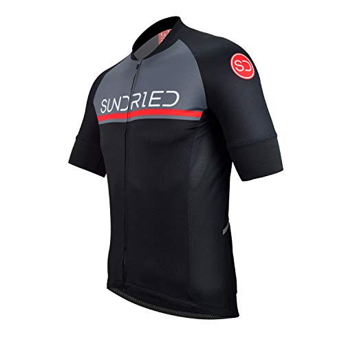 SUNDRIED Camicia Mens Corta Ciclismo Maglia Manica Bici della Strada Top Mountain Bike (Nero, XXL)