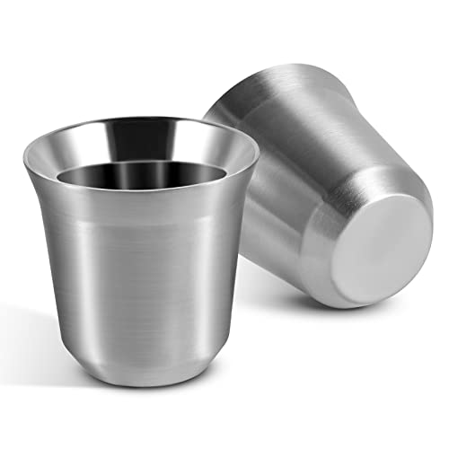 HEEKSE Lot de 2 Tasses à Expresso en Acier Inoxydable 304 de 80 ml (Argent)