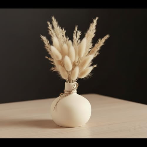 Image of PUREZENTO White 'OVA Bud' Ceramic Vase 4.3 Inches - Pack of 1 | Decorative Vase for Dried Flowers & Pampas Grass | Vases for Modern Home Decor, Living Room, Office Decor Ideas