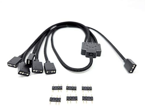 Image of MICRO CONNECTORS 70cm Premium Sleeved 3-Pin 1 to 5 Addressable (ARGB) Splitter Cable (Black, F04-15AS70-BK)