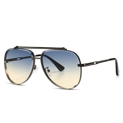 Lunettes de soleil de mode pour homme nuances thé bleu en terrasse
