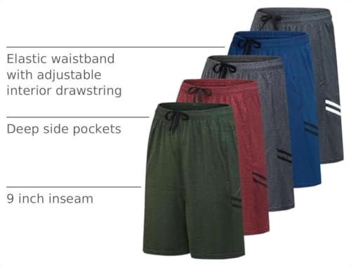 5 Pack Men's Dry Fit Basketball Shorts Gym Athletic Casual Workout Running