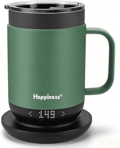 Image of Happiness Smart Heated Coffee Mug,Rechargeable Electric Self Heating Temperature Control Coffee Cup Gifts for Mom Dad Women Men
