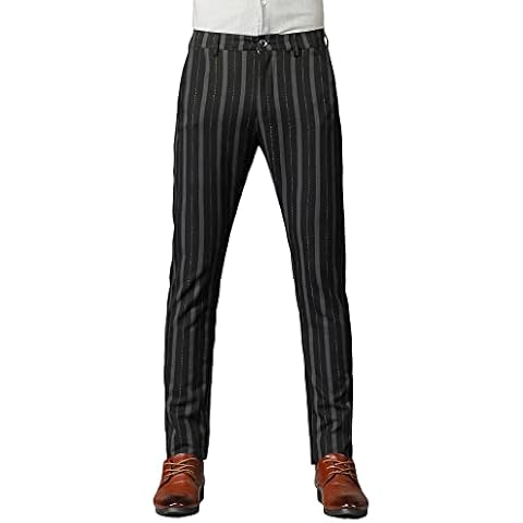 Yukirtiq Men's Chino Slim Fit Striped Smart Wear Stretch Trousers Skinny Suits Bottoms Casual Formal Pants Business Golf Dress Pants Black Cover