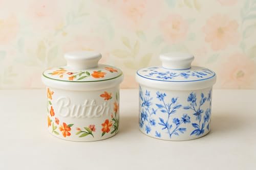 Image of Butter Crock with Water Line, Ceramic Butter French Keeper Dish with Lid for Fresh Spreadable Butter