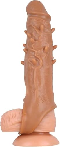 Super Big New Soft Silicone Sleeve Extension Sheath Extender for Men Male Enhancement Extension Sleeve Girth Best Gift (Brown+ 8 inch)