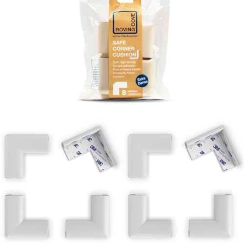 Image of Roving Cove Slim-Fit Corner Protector for Baby Proofing (8 Small Corners), Soft Rubber Foam Furniture Corner Bumper Guards, 3M Adhesive Pre-Taped, Oyster White (Off White)