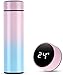 flintronic 18/8 Botella de Agua de Acero inoxidable de 500 ml, Termo con Tapa de Temperatura LED, Termo de Café de Acero Inoxidable para Oficina, Viajes-Rosa degradado