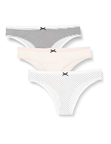 Iris & Lilly Women's Cotton Brazilian with Bow, Pack of 3, Multi/Soft Pink/Print, EU XL (US 12-14)