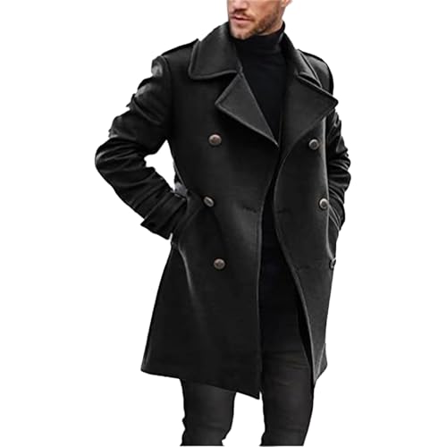 ジャケット・アウター MAXI-LENGTH DOUBLE BREASTED COAT Mens Double Breasted Long Trench Coat Belted Fashion Notch