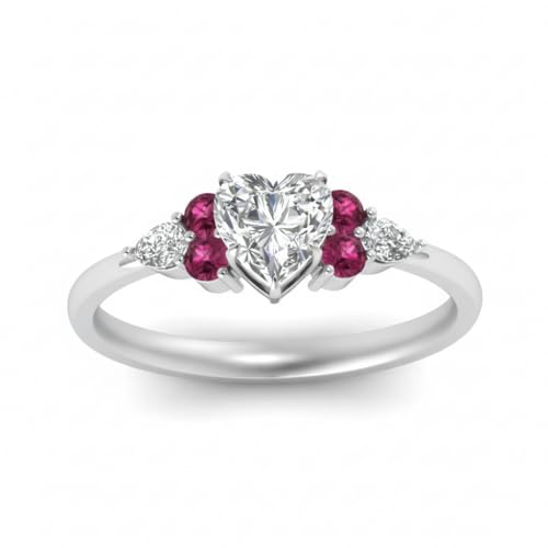 Image of Choose Your Gemstone Graduated Channel Setting Diamond CZ Wedding Sterling Silver Heart Shape Wedding Engagement Birthstone Stackable Ring Size US 4 to 12