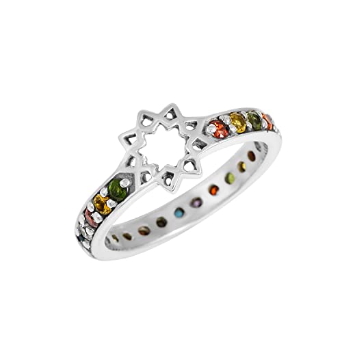 Bague argent 925 pierre précieuse ronde facettée bague éternité étoile élégante