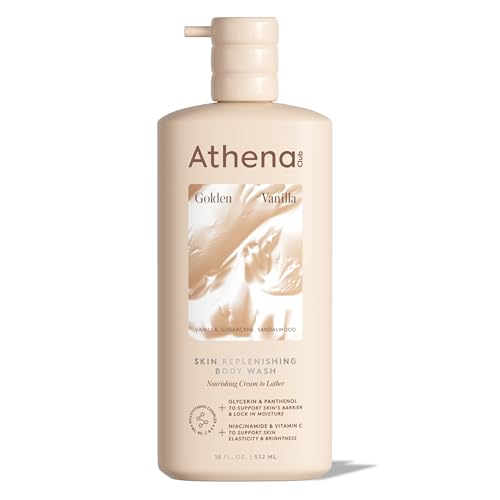 Athena Club Skin Replenishing Body Wash for Women Sulfate Free Nourishing Cleanser with Niacinamide Gently Cleanses Without Stripping Golden Vanilla Scent 18 fl oz