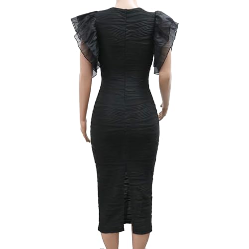 VJJ AIDEAR Women's Flutter Sleeve Ruched Bodycon Textured Pencil Dress Stretchy Business Office Party Dress3