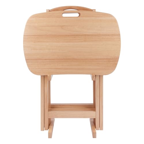 Image of Winsome Lucca Set of 4 Foldable Snack Tables with Storage Rack, Natural