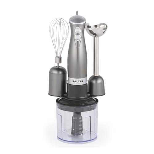 Salter Cosmos 3-in-1 Hand Blender – Whisk, Blender & Chop, Food Processor, Vegetable Chopper, Stainless Steel Blades, 500ml Chopping Bowl, Whisk & Blender Attachments, 2 Speeds, 350W, EK2827GUNMETAL