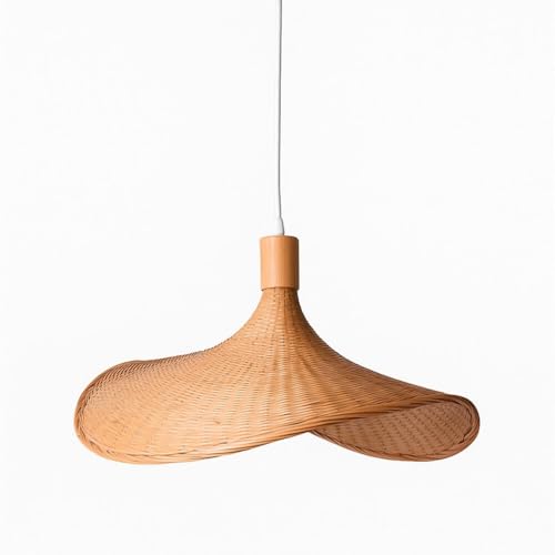 Lámpara de Mimbre Colgante 'Bellas' – Diseño Artesanal Estilo Sombrero | Lámpara de Techo Decorativa Natural para Comedor, Salón o Local | Compatible con Bombilla E27 (No Incluida)