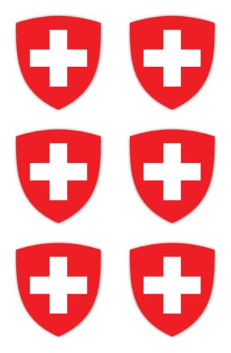 Autocollants : 50 mm, 6 pièces - Blason - Suisse - CH - pour voiture, ordinateur portable et plus encore